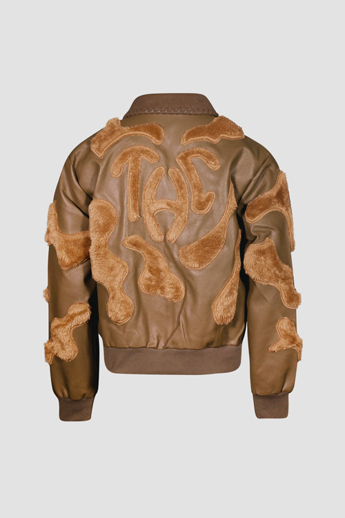 Faux Fur Vegan Leather Camouflage Jacket Brown