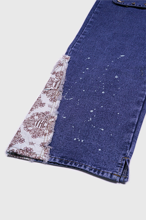 The Hideout Clothing - Tapestry Pattern Flared Denim Jeans