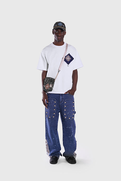 The Hideout Clothing - Tapestry Pattern Flared Denim Jeans