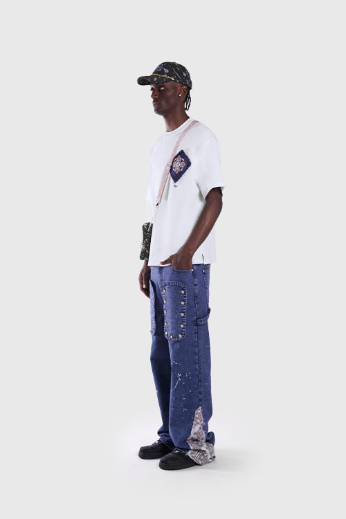 The Hideout Clothing - Tapestry Pattern Flared Denim Jeans
