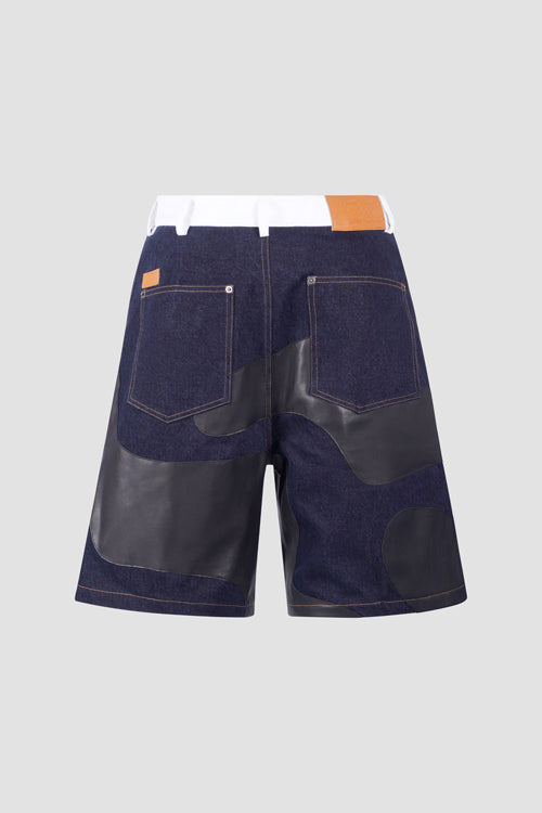 Camouflage Vegan Leather Denim Cargo Jeans Shorts