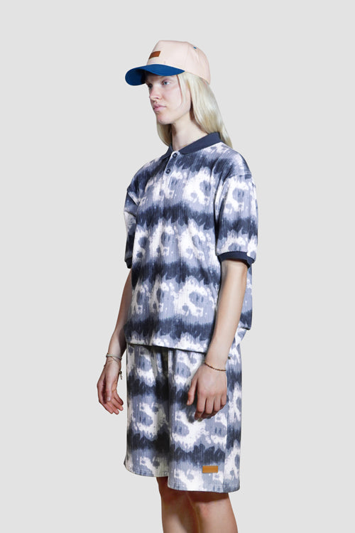 Cloud Pattern Short-Sleeve Knit Polo Shirt model