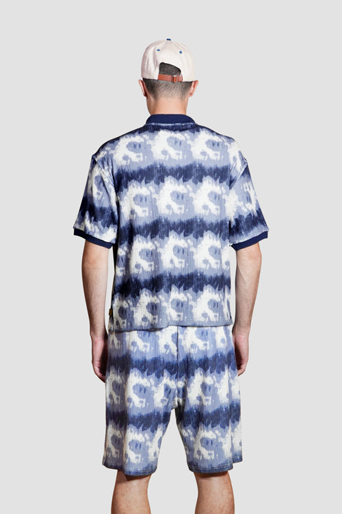 Cloud Pattern Short-Sleeve Knit Polo Shirt