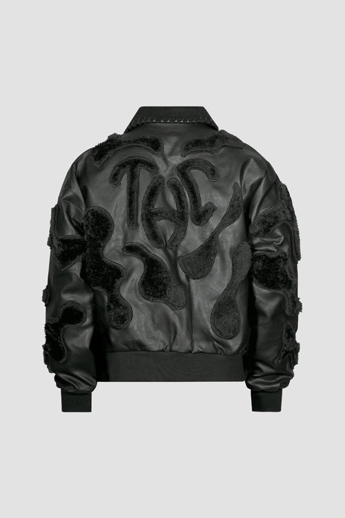 Faux Fur Vegan Leather Camouflage Jacket Black
