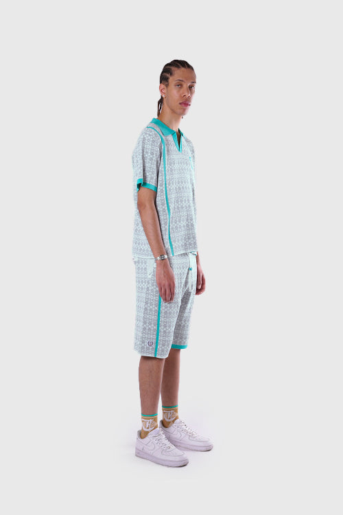Racket Club Buttonless Crochet Polo Blue