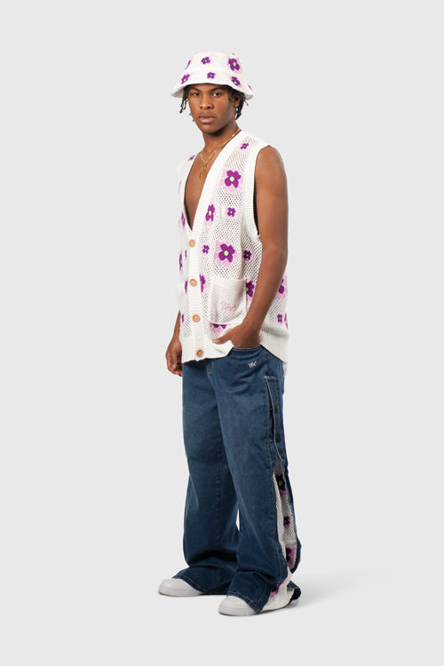 The Hideout Clothing - Opium Poppy Flower Crochet Sleeveless Cardigan